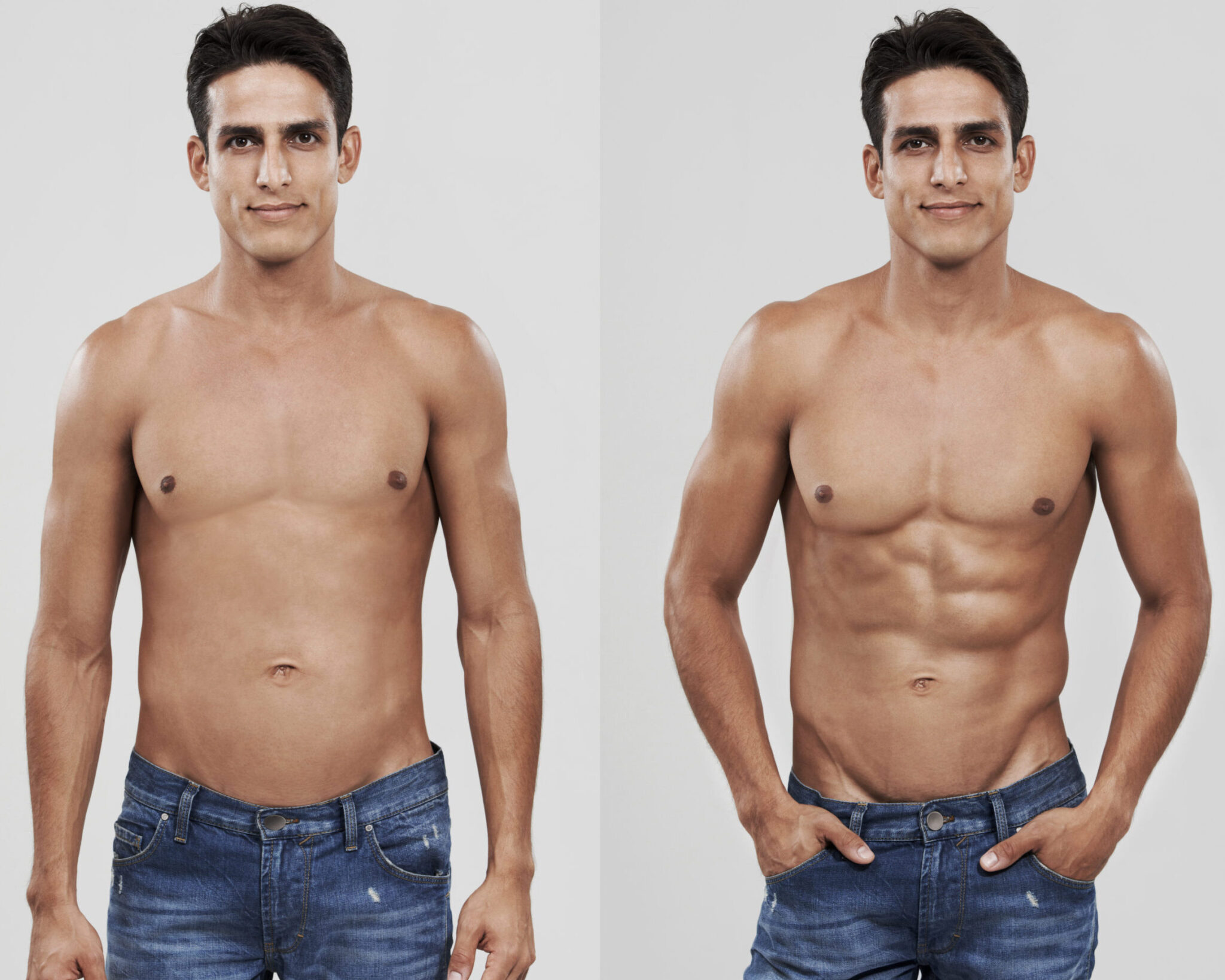 From ordinary to extraordinary. Before and after shot of a man after dieting and exercising